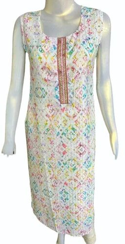 Daily Wear Sleeveless Rayon Printed Kurti