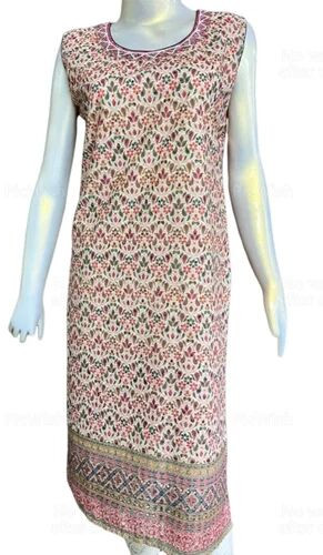 Round Neck Sleeveless Rayon Printed Multicolor Kurti