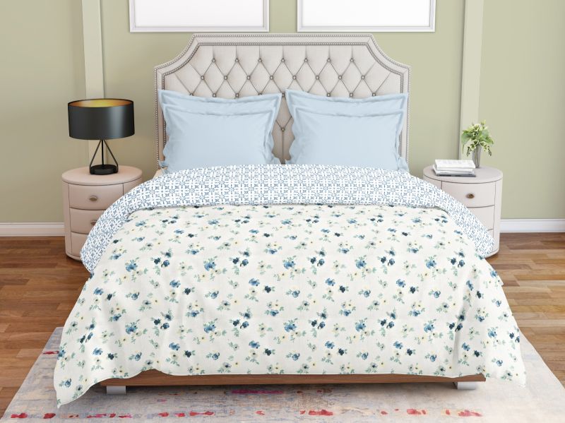 Blue Cotton Floral Print Quilt