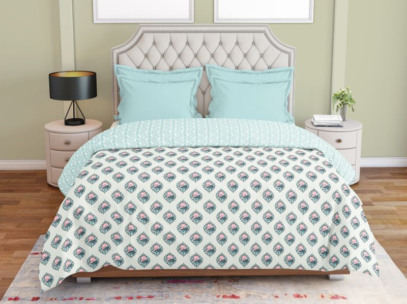 Cotton Sea Green Printed Fitted Quilt