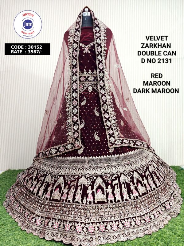 Ladies Elegant Maroon Velvet Bridal Wear Lehenga