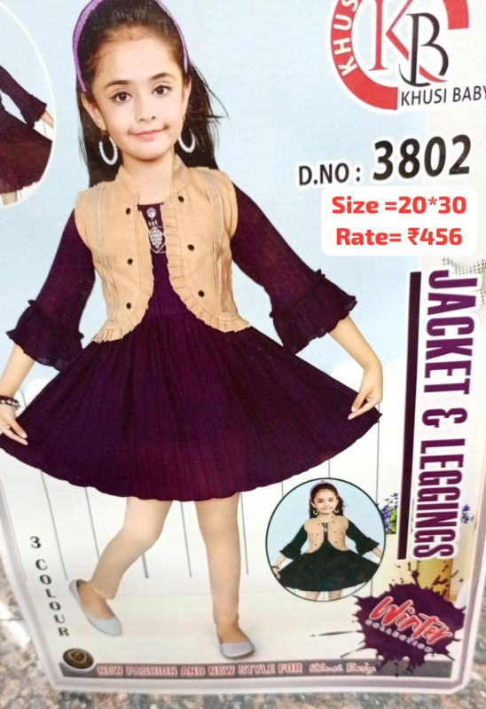 Girls Wine Fur Layer Frock Jacket Set