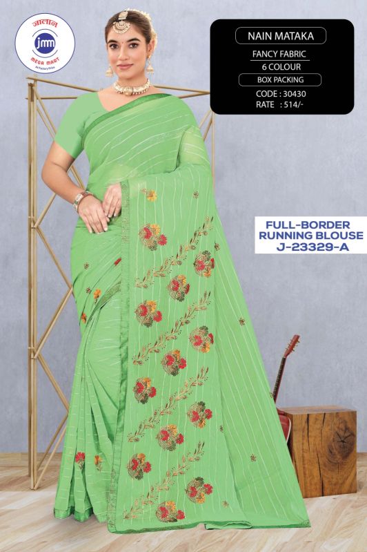 Ladies Casual Wear Floral Print Green Printed Saree