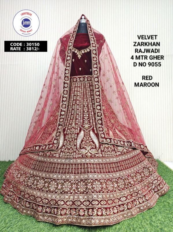 Ladies Velvet Maroon Red Bridal Lehenga