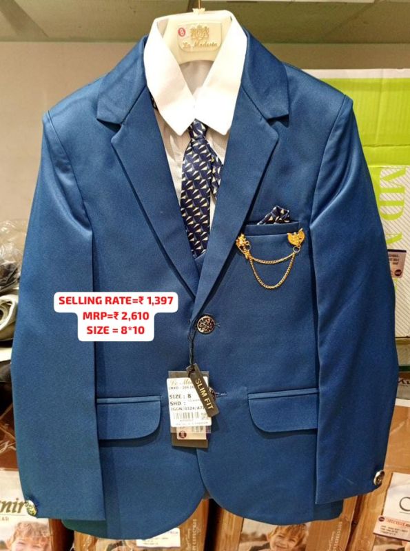 Men Party Wear Plain Blue Blazer Set