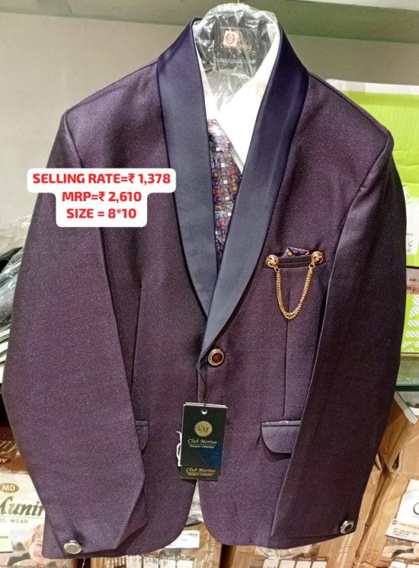 Men Party Wear Plain Dark Purple Blazer Set