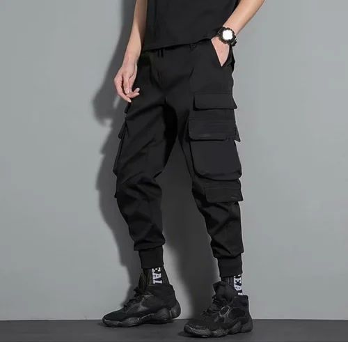 Mens Black Cotton Cargo Pant