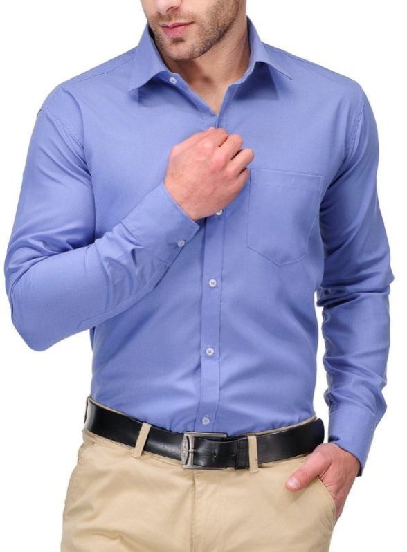 Mens Sky Blue Plain Formal Shirt