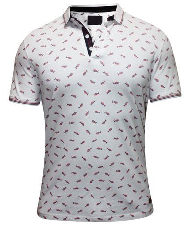 Mens White Cotton Printed Polo T-Shirt