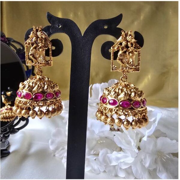 Ssaazz Radha Krishna Golden Jhumka Earring Set