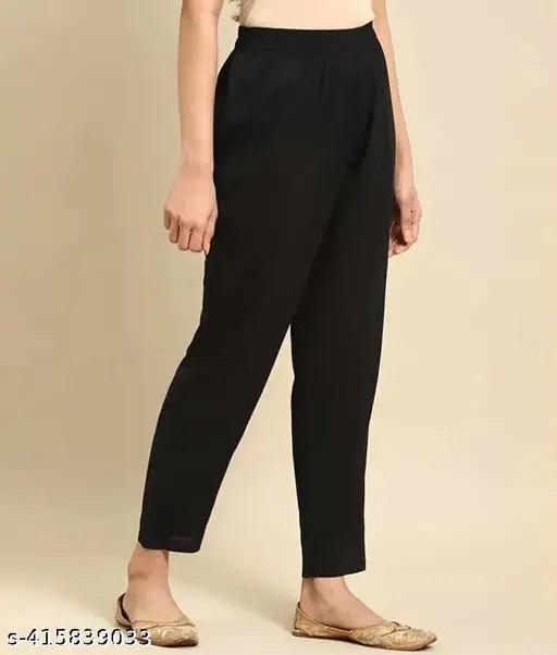 Womens Cotton Soft Solid Black Color Pant