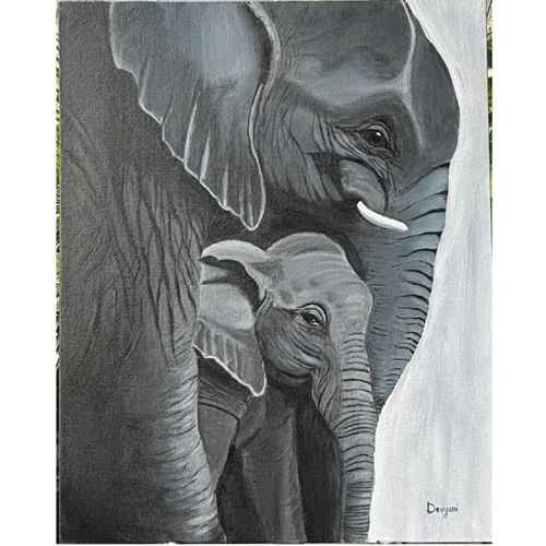 Elephant Mother and Child Love Painting