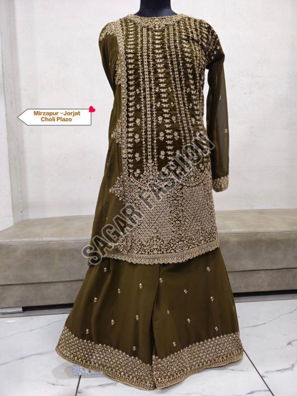 Ladies Olive Green Sharara Suit with Dupatta