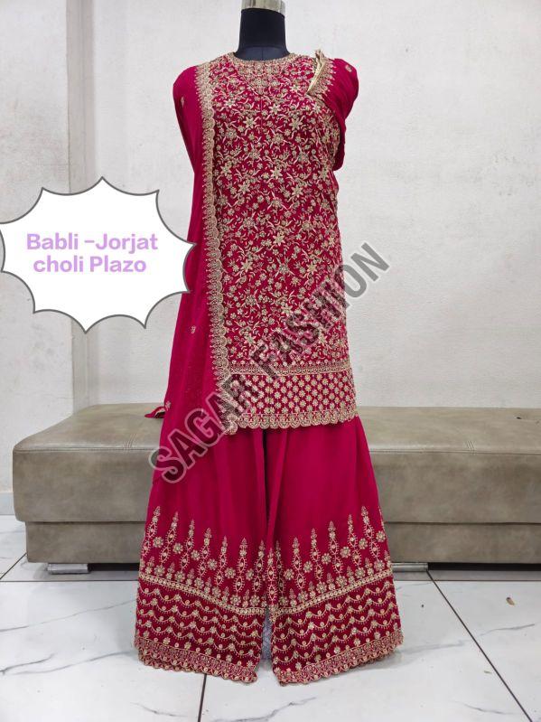 Ladies Rani Pink Heavy Work Sharara Suit with Dupatta