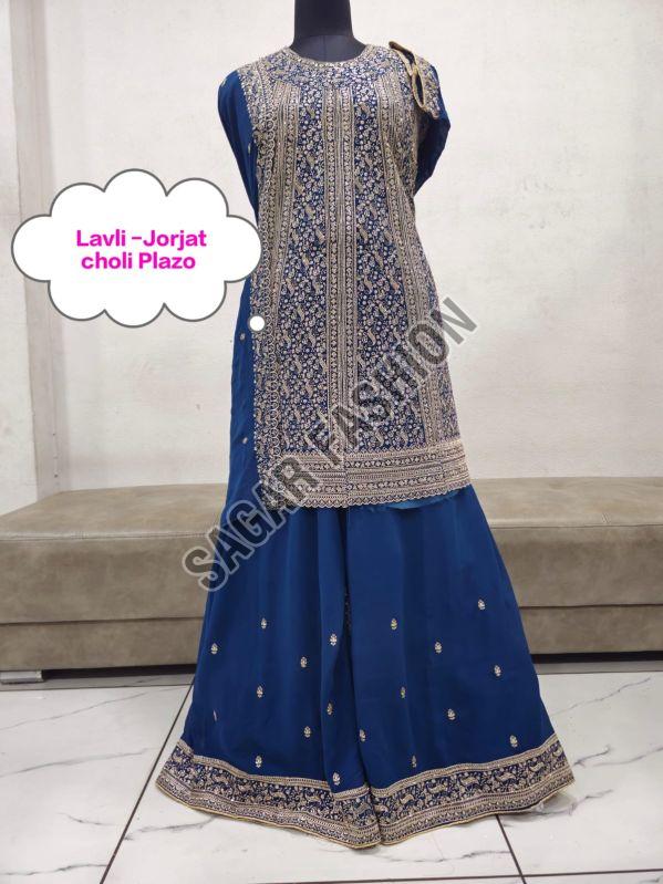 Ladies Royal Blue Sharara Suit with Dupatta