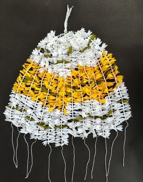 White and Yellow Artificial Fabric Gajra