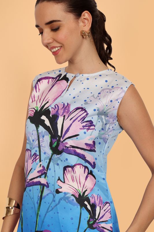 Ladies Blue Floral Printed Co-Ord Set