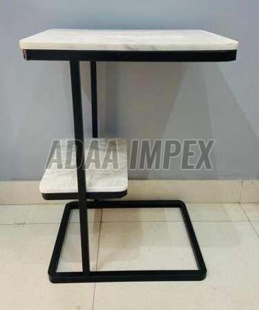 Black Geometric Frame Marble Shelf Side Table