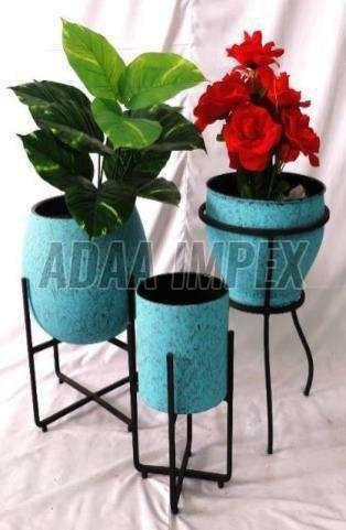 Blue Textured Iron Planter Stand