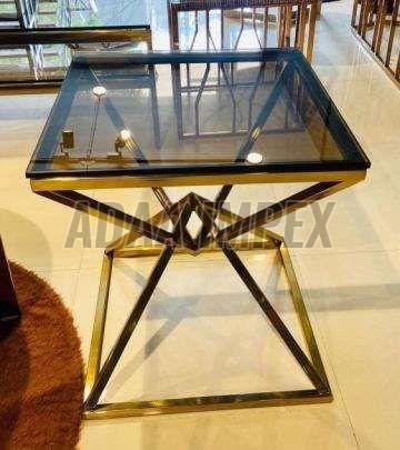 Golden Angular Triangle Frame Glass Top Side Table