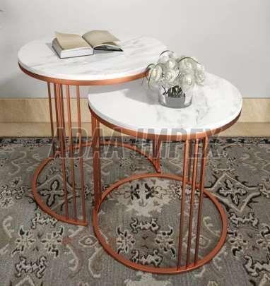 Golden Circular Base White Marble Top Side Table Set