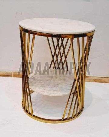 Golden Crisscross Frame Marble Shelf Side Table