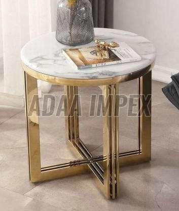 Golden Cross Leg Frame White Marble Top Side Table