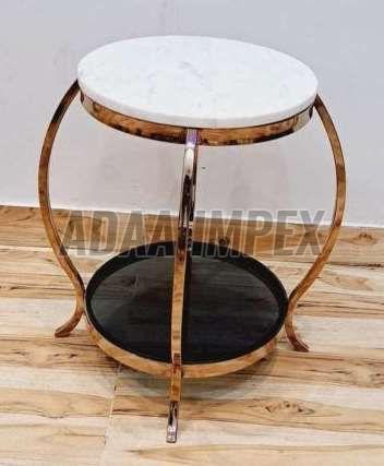 Golden Curved Leg Marble Top Side Table