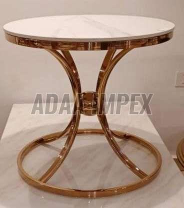 Golden Curved Leg Ring Base White Top Side Table