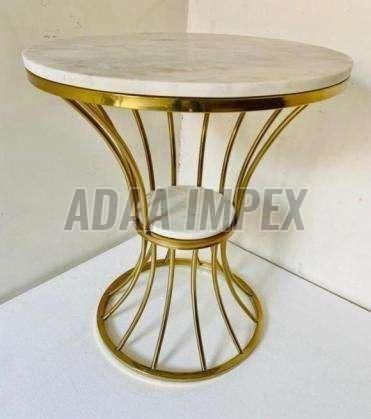 Golden Curved Rod Marble Side Table