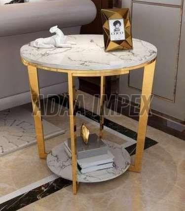 Golden Four Leg Frame Marble Top Shelf Side Table
