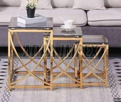 Golden Geometric Frame Black Top Side Table