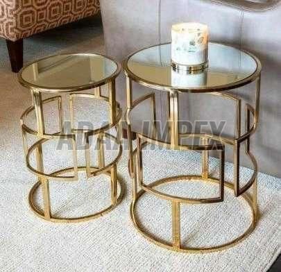 Golden Geometric Frame Glass Top Side Table Set