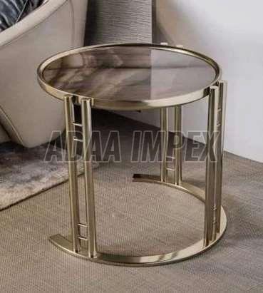 Golden Glass Top Semi Circle Side Table