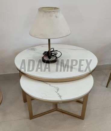 Golden Nesting Frame White Marble Top Side Table Set