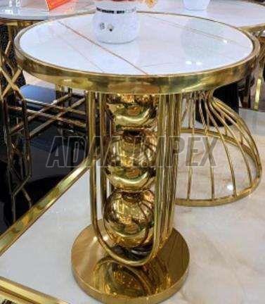 Golden Orb Stack Frame Marble Top Side Table