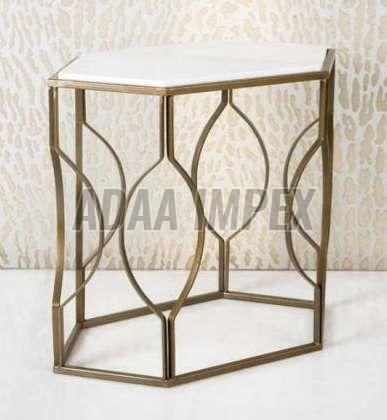 Golden Oval Mesh Frame White Top Side Table