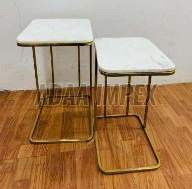Golden Rectangular Frame White Top Side Table