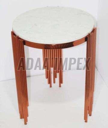 Golden Rod Frame White Marble Top Side Table
