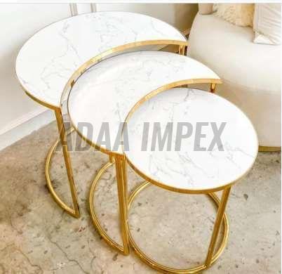 Golden Slim Frame White Marble Top Side Table