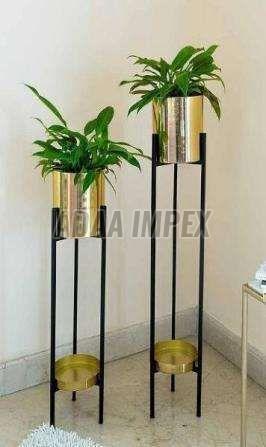 Golden Tall Duo Cylindrical Iron Planter Stand