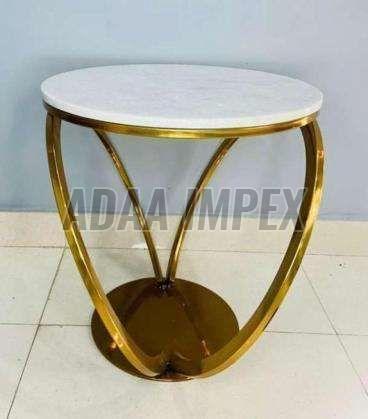 Golden Tri Curved Base White Top Side Table