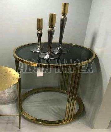 Golden Vertical Bar Frame Glass Top Side Table