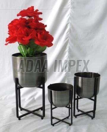 Trio Metallic Finish Cylindrical Iron Planter Stand