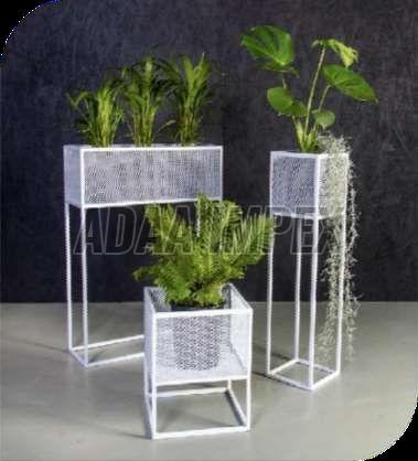 White Frame Rectangular Iron Planter Stand