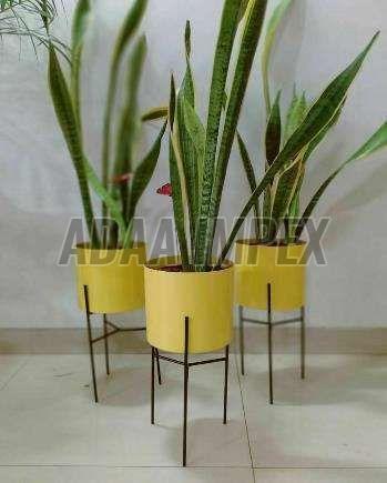 Yellow Cylindrical Iron Planter Stand