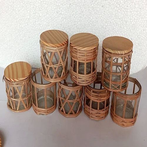 200 Ml Transparent Wooden Frame Glass Candle Holder