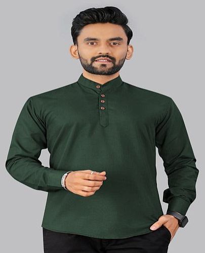 Mens Green Cotton Short Kurta