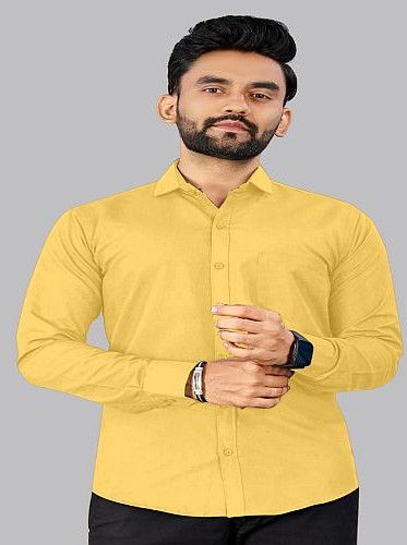 Mens Plain Yellow Cotton Full Sleeve Shirt