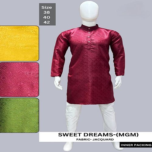 Mens Wine Jacquard Kurta Pajama Set